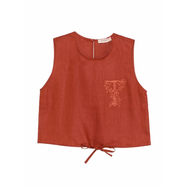 ツイン仕掛ける レディース プルオーバー トップス Sleeveless embroidered crop top Brown