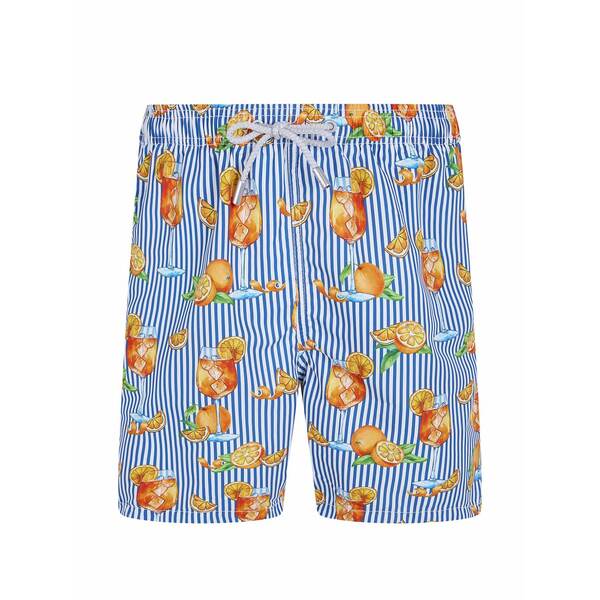 エムシーツーセイントバース メンズ 心地よいズボン下 ボトムス Cocktail-print striped swim shorts Blue