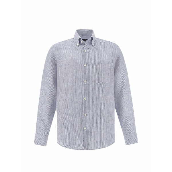 ポールアンドシャーク メンズ プルオーバー トップス Striped-pattern linen shirt Blue