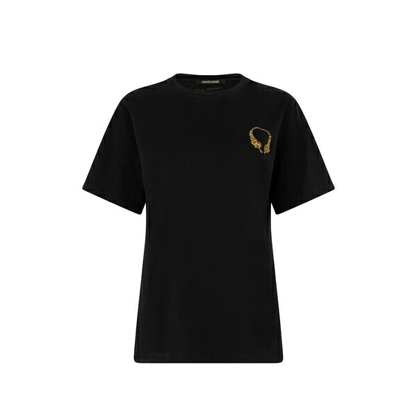ロベルトカヴァリ レディース Tシャツ トップス Embroidered-logo t-shirt Black｜asty