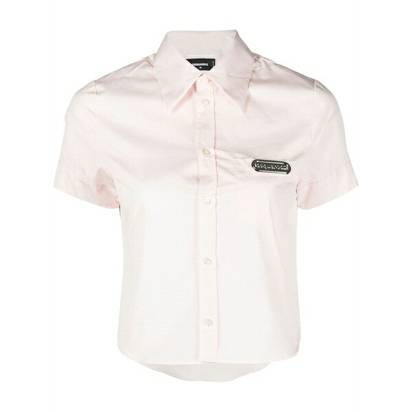 ディースクエアード レディース プルオーバー トップス Cropped logo-patch shirt Pink