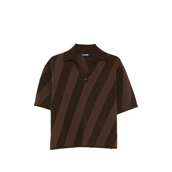 ジャクエムス メンズ スポーツシャツ トップス Stripped v-neck polo shirt Brown