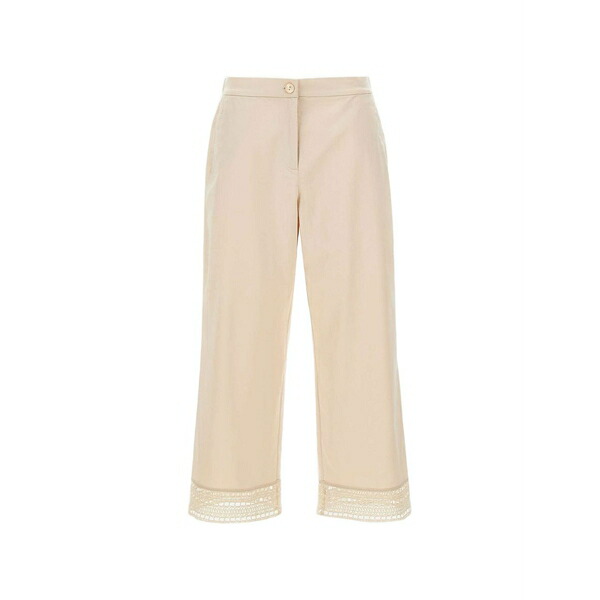 エレナ 食用粉 レディース 心地好いズボン下 ボトムス Embroidered-hem straight-leg trousers Neutrals