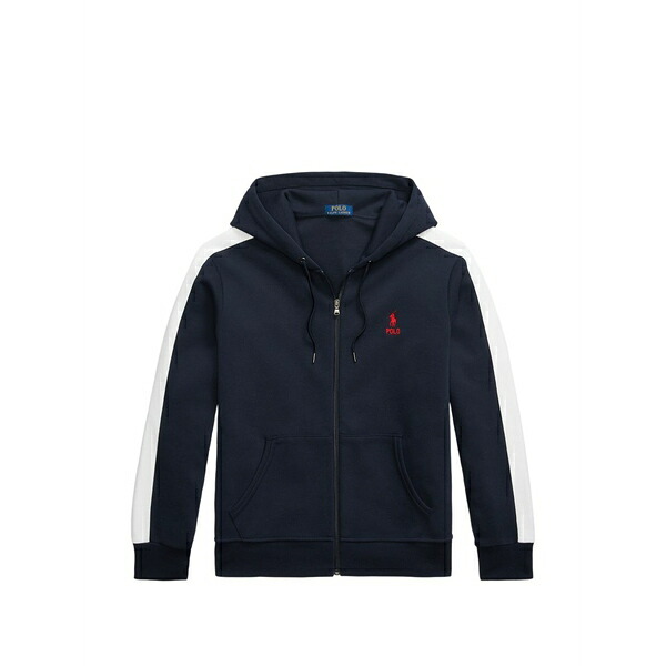 ラルフローレン メンズ パーカー・スウェットシャツ アウター Side-stripe logo-embroidered hoodie Blue