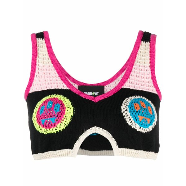 バロウ レディース カットソー トップス Crochet-panel crop top Black