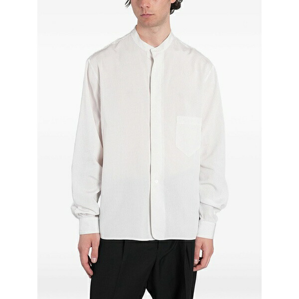 グリフォーニ メンズ プルオーバー トップス Striped band-collar shirt White