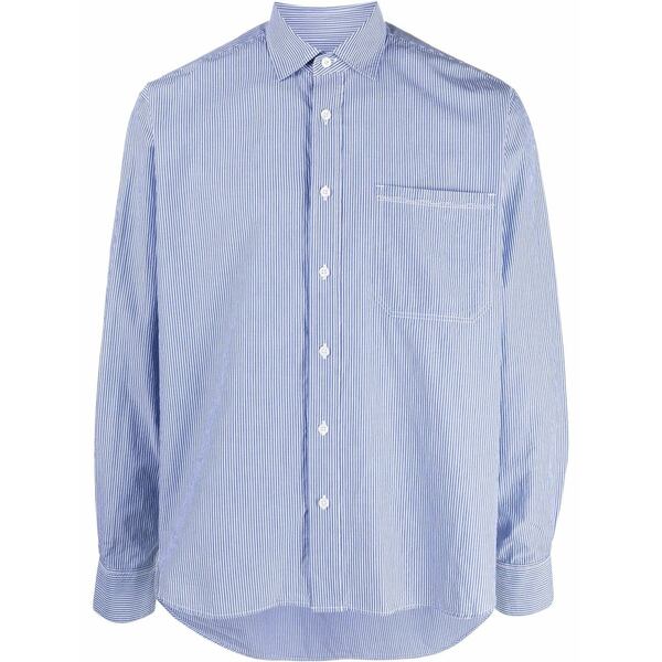 オールバー ブラウン メンズ シャツ トップス Grasmoor long-sleeve striped shirt Blue|asty