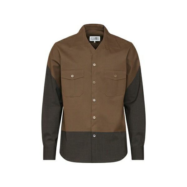 マルタンマルジェラ メンズ プルオーバー トップス Two-tone button-down patch-pocket shirt Brown