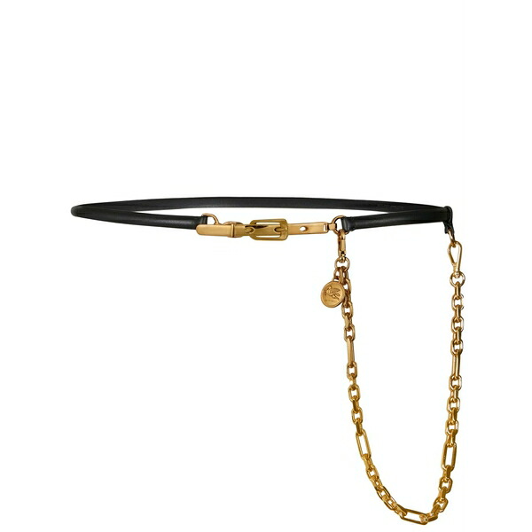 エトロ レディース 三尺帯 添え物 Chain-link detail thin leather belt Black