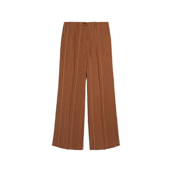 モモン レディース 心地好いズボン下 ボトムス Pinstripe wide trousers Brown