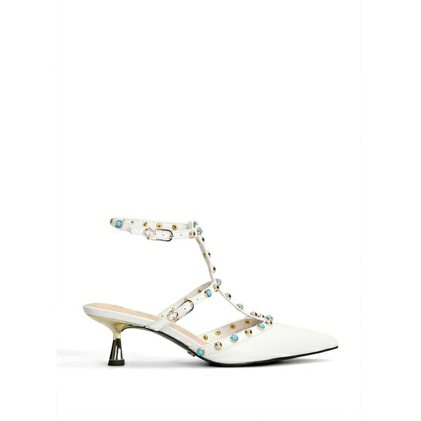 ゴールド & ルージュ レディース パンプス シューズ Glossy stud-embellished t-bar pumps White｜asty