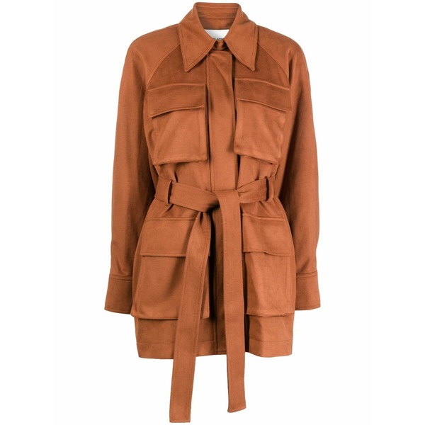 ファースト 古典派音楽 レディース 上衣＆上衣 アウター Check-print belted leather jacket  Brown
