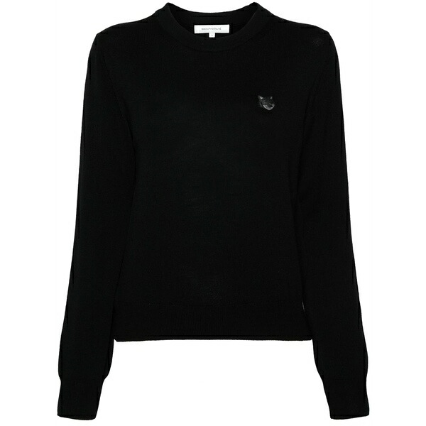 住み家 稲荷 レディース 編み物\u0026プルオーバー アウター Fox-appliqu￡ wool jumper Black