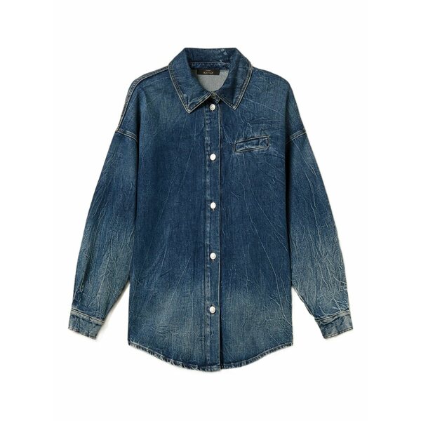 ツイン仕掛ける レディース プルオーバー トップス Long-sleeve denim shirt Blue