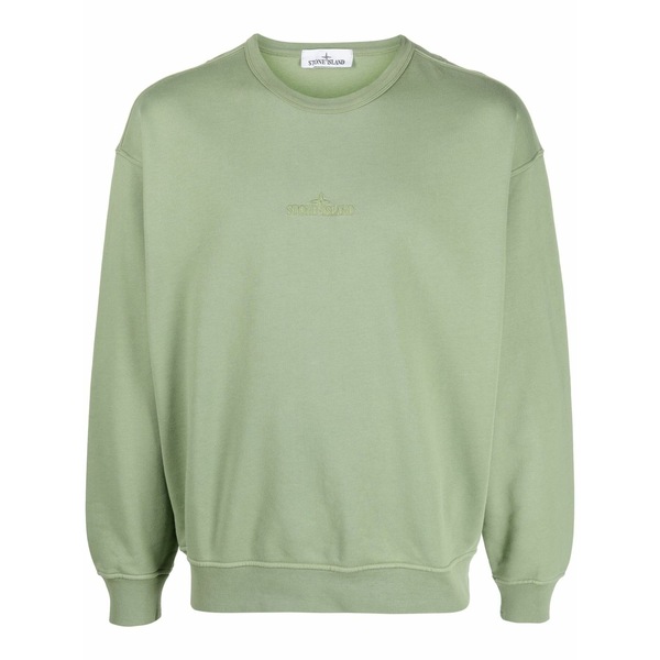 ストーンアイランド メンズ パーカー・スウェットシャツ アウター Embroidered-logo cotton sweatshirt Green