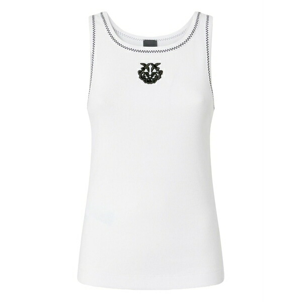 ピンコ レディース カットソー トップス Embroidered-crest sleeveless tank top  White