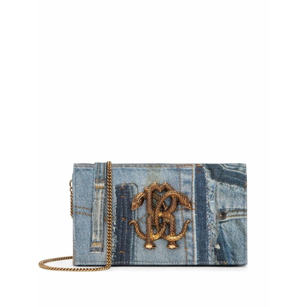 ロベルトカヴァリ レディース ショルダーバッグ 御徒面子 Denim patchwork chain shoulder bag Blue