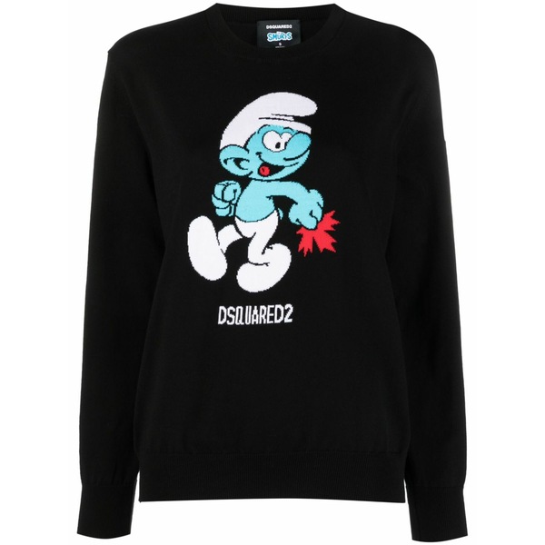 ディースクエアード レディース 編み物\u0026ティーシャツ アウター Intarsia-knit organic cotton jumper Black