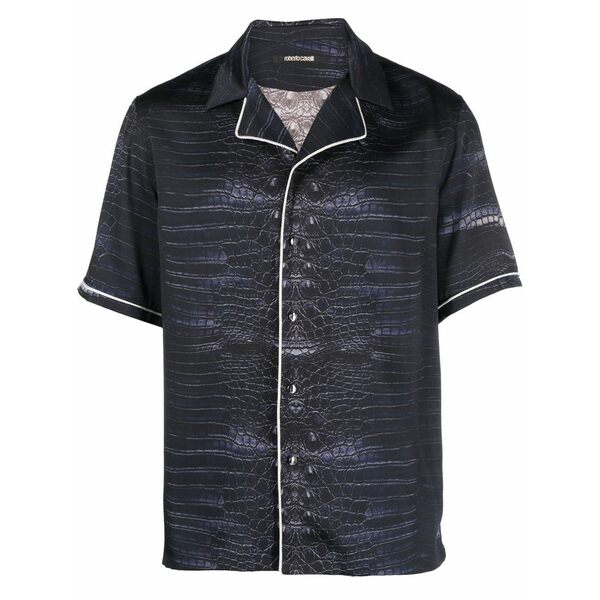 ロベルトカヴァリ メンズ ティーシャツ トップス Snakeskin-print short-sleeve shirt Blue