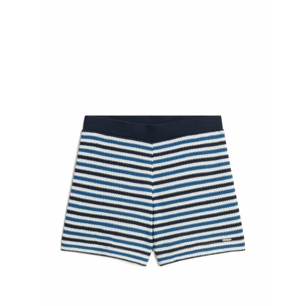 羊毛 資産家 レディース 心地好いズボン下 ボトムス Striped crochet-effect shorts Blue