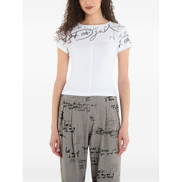 デジグアル レディース ティーシャツ トップス Scribble-print ribbed t-shirt White