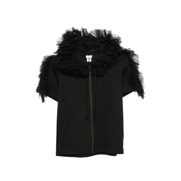 ノワール ケイ ニノミヤ レディース パーカー・スウェットシャツ アウター Ruffled tulle-trimmed hoodie Black