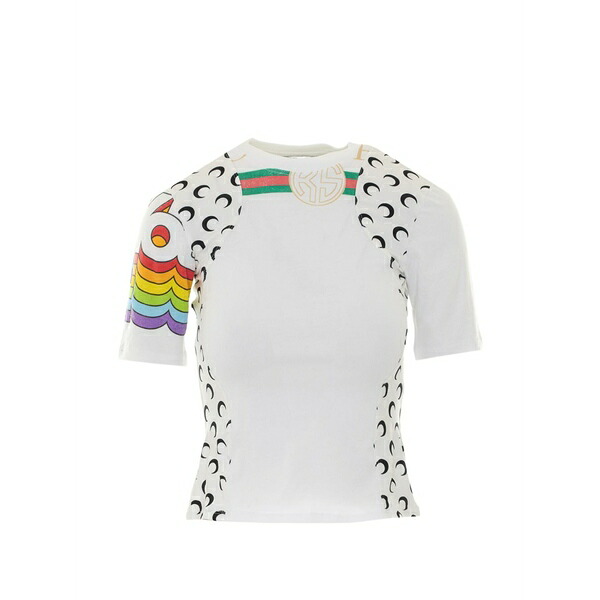 米国海兵隊員 独居室 レディース ティーシャツ トップス Moon-print panelled t-shirt White
