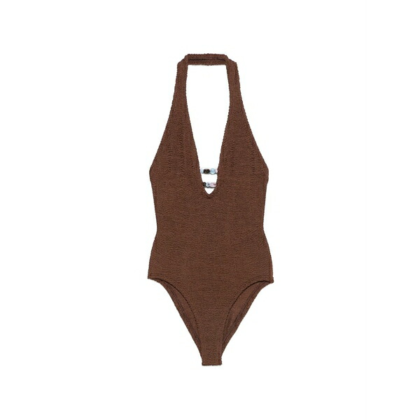 フンザ・ジー レディース 衣装 トップス Adriana bead-embellished crinkle-effect swimsuit Brown