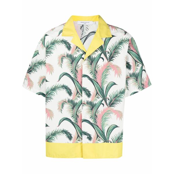 メゾン キツネ メンズ シャツ トップス Botanical-print short-sleeve shirt White|asty