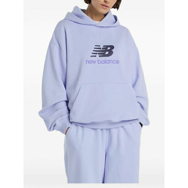ニュー平衡にする レディース パーカー・スウェットシャツ アウター Logo-print pouch-pocket hoodie Purple