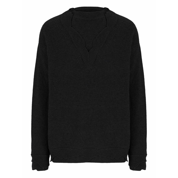 ラネウス メンズ 編み物\u0026プルオーバー アウター Ribbed v-neck sweater Black