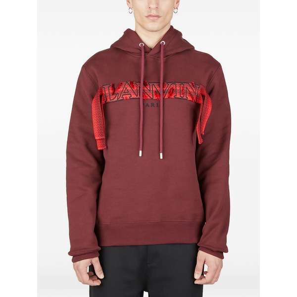 ランバン メンズ パーカー・スウェットシャツ アウター Logo-embroidered hoodie Red