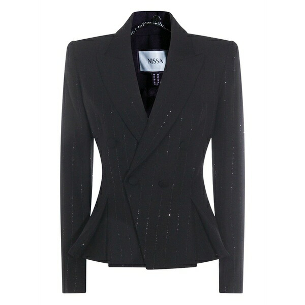 ニッサ レディース 上衣＆上衣 アウター Double-breasted pinstripe jacket Black
