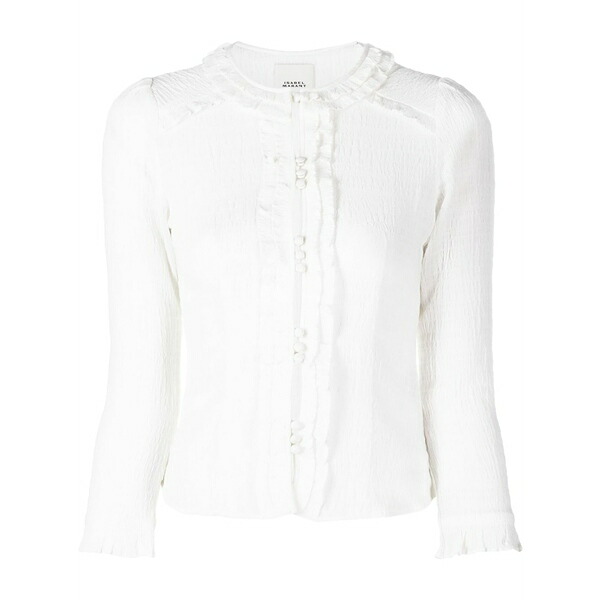 イザ呼びりん マラン レディース プルオーバー トップス Georgia ruffled semi-sheer blouse White