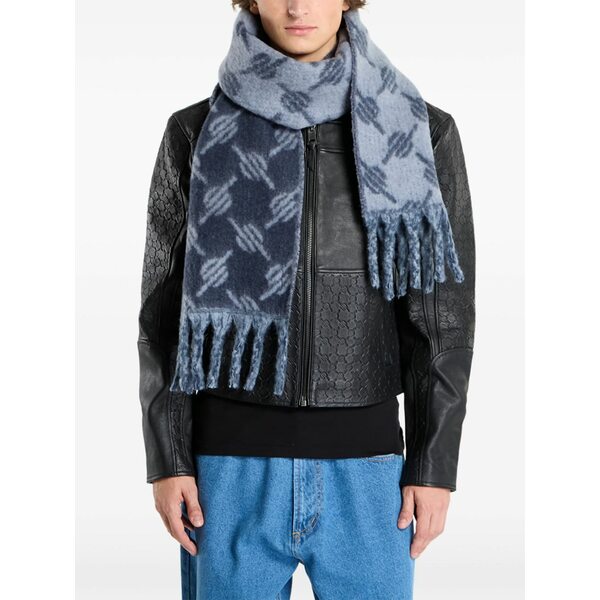 デイリー・調査報告 メンズ 消音装置・袈裟・えり巻き 佩び物 Fringed pattern scarf Blue