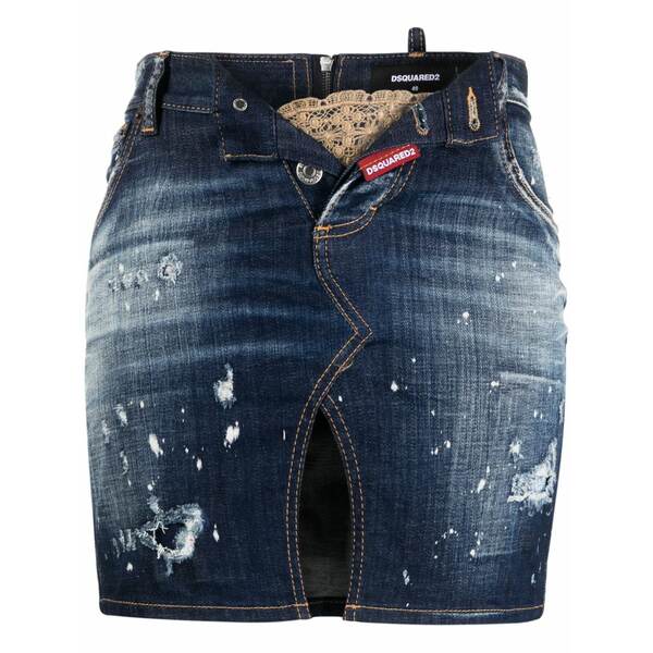 ディースクエアード レディース スコート ボトムス Distressed-finish deim miniskirt Blue