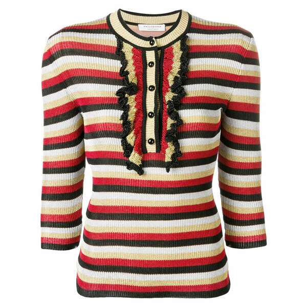 フィロソフィーデロレンゾセラフィーニ レディース 編み物\u0026プルオーバー アウター Ruffle detail striped sweater Black