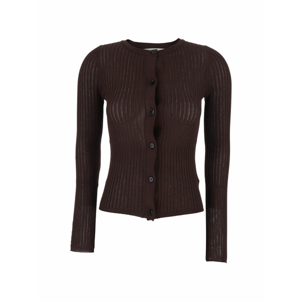 ユッカ レディース ジレー アウター Crew-neck ribbed cardigan Brown