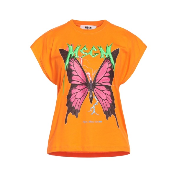 【送料無料】 エムエスジイエム レディース Tシャツ トップス T-shirts Orange|asty