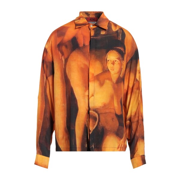 【送料無料】 フォートゥーフォー メンズ シャツ トップス Shirts Orange|asty