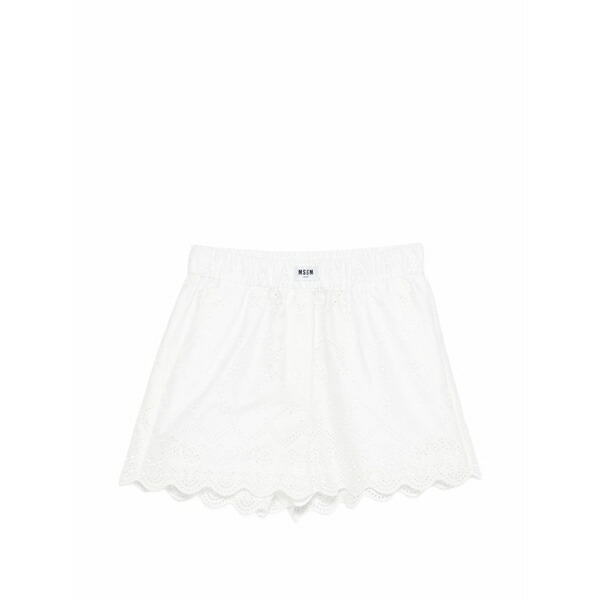 エムエスジイエム レディース 心地好いズボン下 ボトムス Eyelet scalloped shorts White