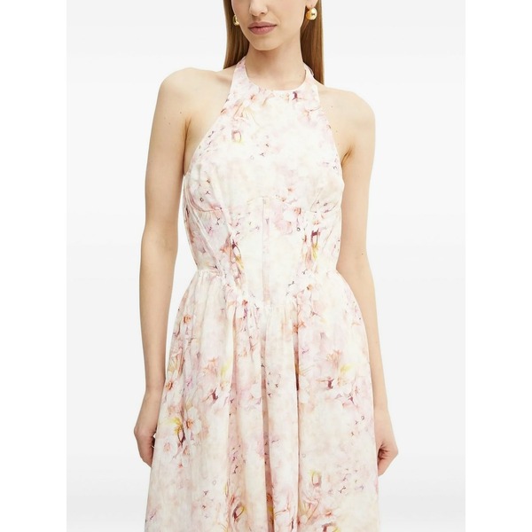 赤ちょうちん一点 レディース 衣裳 トップス Floral-print halter neck MIDI dress Pink