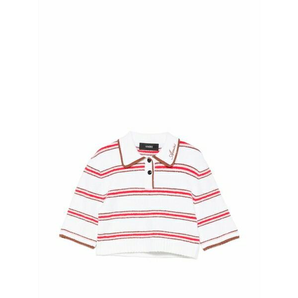アミリ レディース スポーツシャツ トップス Striped logo-embroidered polo top White