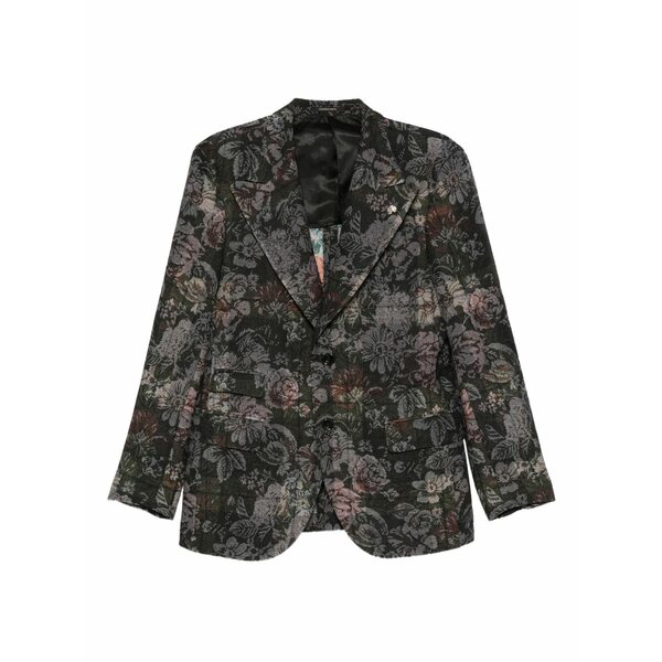 ガブリエレ パジーニ メンズ 上衣＆上衣 アウター Floral-pattern cotton blazer Black