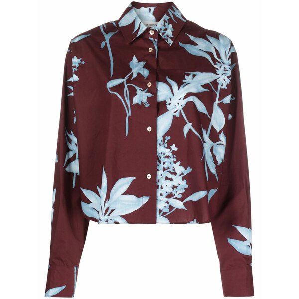 フォルテ フォルテ レディース プルオーバー トップス Floral-print cotton shirt Brown
