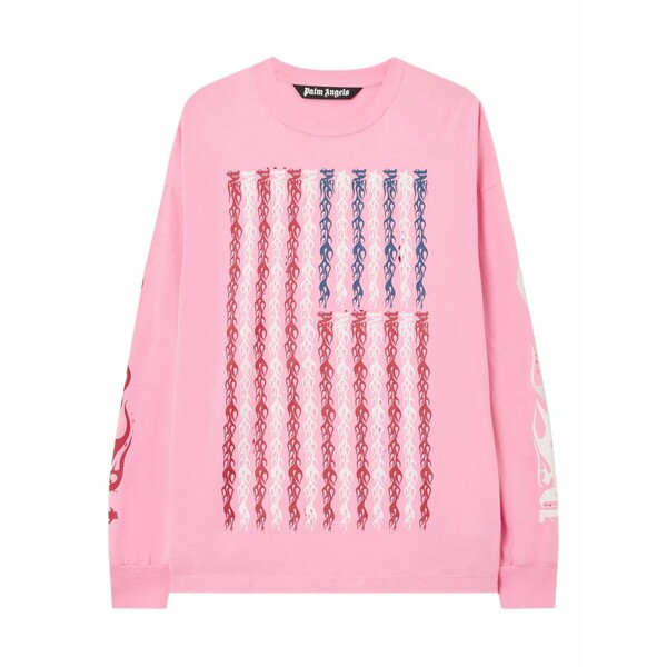 パーム・エンジェルス メンズ プルオーバー トップス Flames flag long-sleeve t-shirt Pink
