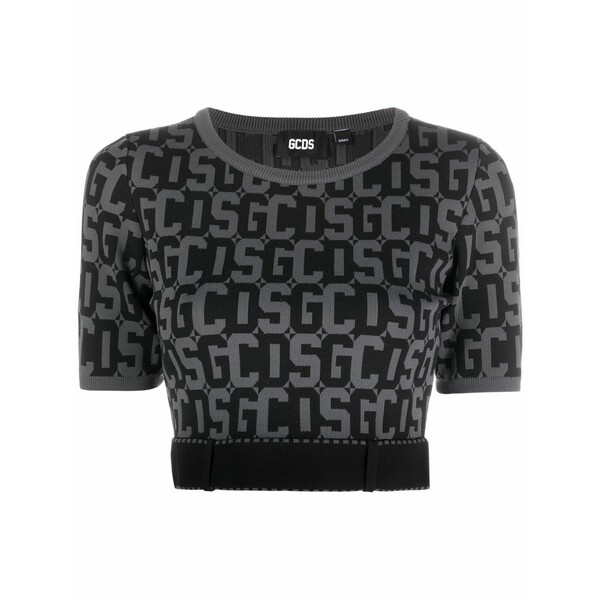 ジーシーディーエス レディース ティーシャツ トップス Matilda monogram cropped top Black