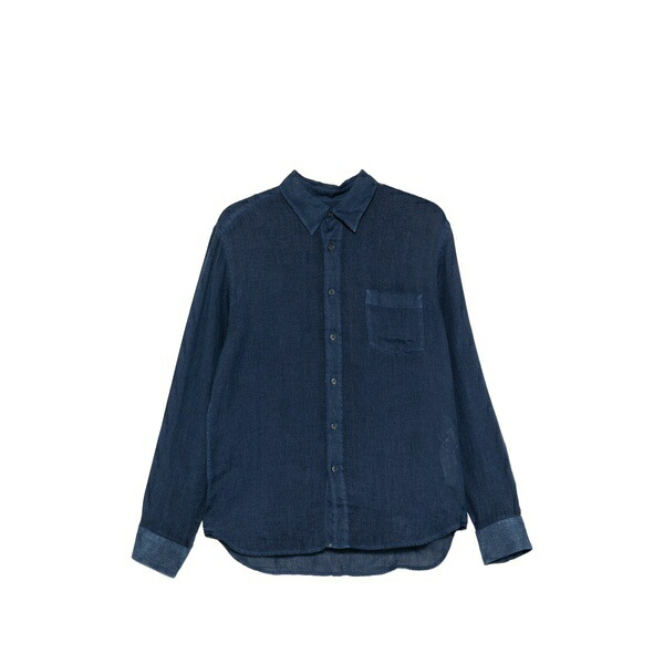 １２０％リノ メンズ ティーシャツ トップス Chest-pocket long-sleeve shirt Blue
