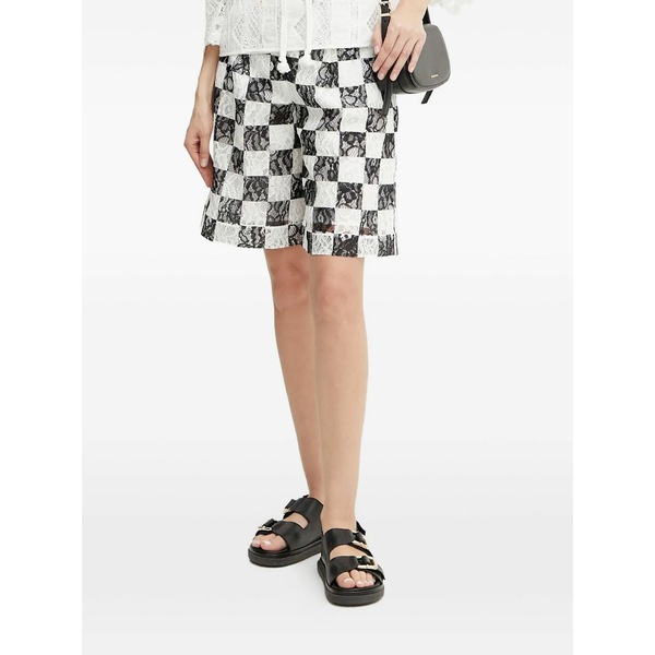 ピンコ レディース 心地よいズボン下 ボトムス Checkerboard lace shorts White