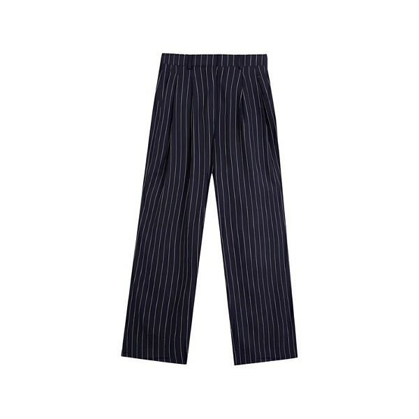 メゾンラビッシュ レディース 心地好いズボン下 ボトムス Pinstripe pleated trousers Blue